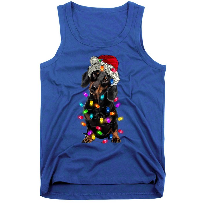 Merry Christmas Dachshund Santa Hat Lights Xmas Cute Gift Tank Top