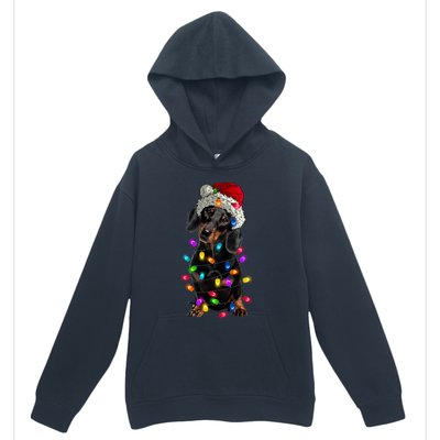 Merry Christmas Dachshund Santa Hat Lights Xmas Cute Gift Urban Pullover Hoodie