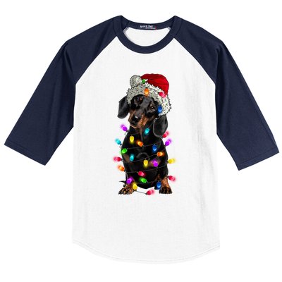 Merry Christmas Dachshund Santa Hat Lights Xmas Cute Gift Baseball Sleeve Shirt