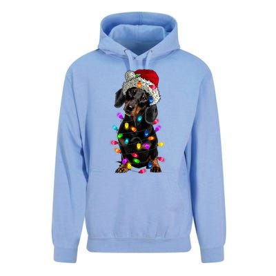 Merry Christmas Dachshund Santa Hat Lights Xmas Cute Gift Unisex Surf Hoodie