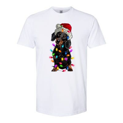 Merry Christmas Dachshund Santa Hat Lights Xmas Cute Gift Softstyle CVC T-Shirt