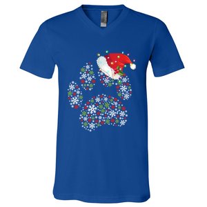 Merry Christmas Dog Paws Lights Santa Hat Snowflake Xmas Cute Gift V-Neck T-Shirt