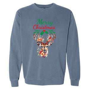 Merry Christmas Deer Garment-Dyed Sweatshirt