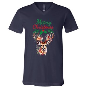 Merry Christmas Deer V-Neck T-Shirt