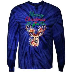 Merry Christmas Deer Tie-Dye Long Sleeve Shirt