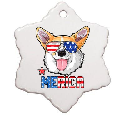 Merica Corgi Dog 4th Of July American Flag Ceramic Star Ornament