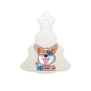 Merica Corgi Dog 4th Of July American Flag Ceramic Tree Ornament