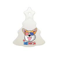 Merica Corgi Dog 4th Of July American Flag Ceramic Tree Ornament