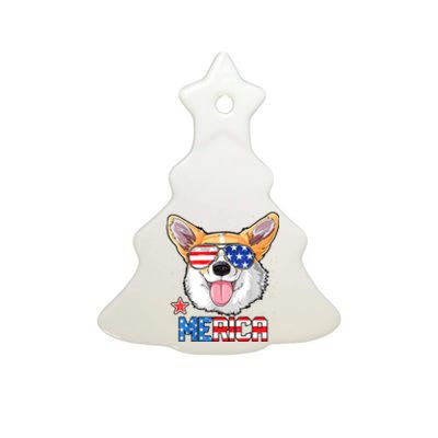 Merica Corgi Dog 4th Of July American Flag Ceramic Tree Ornament