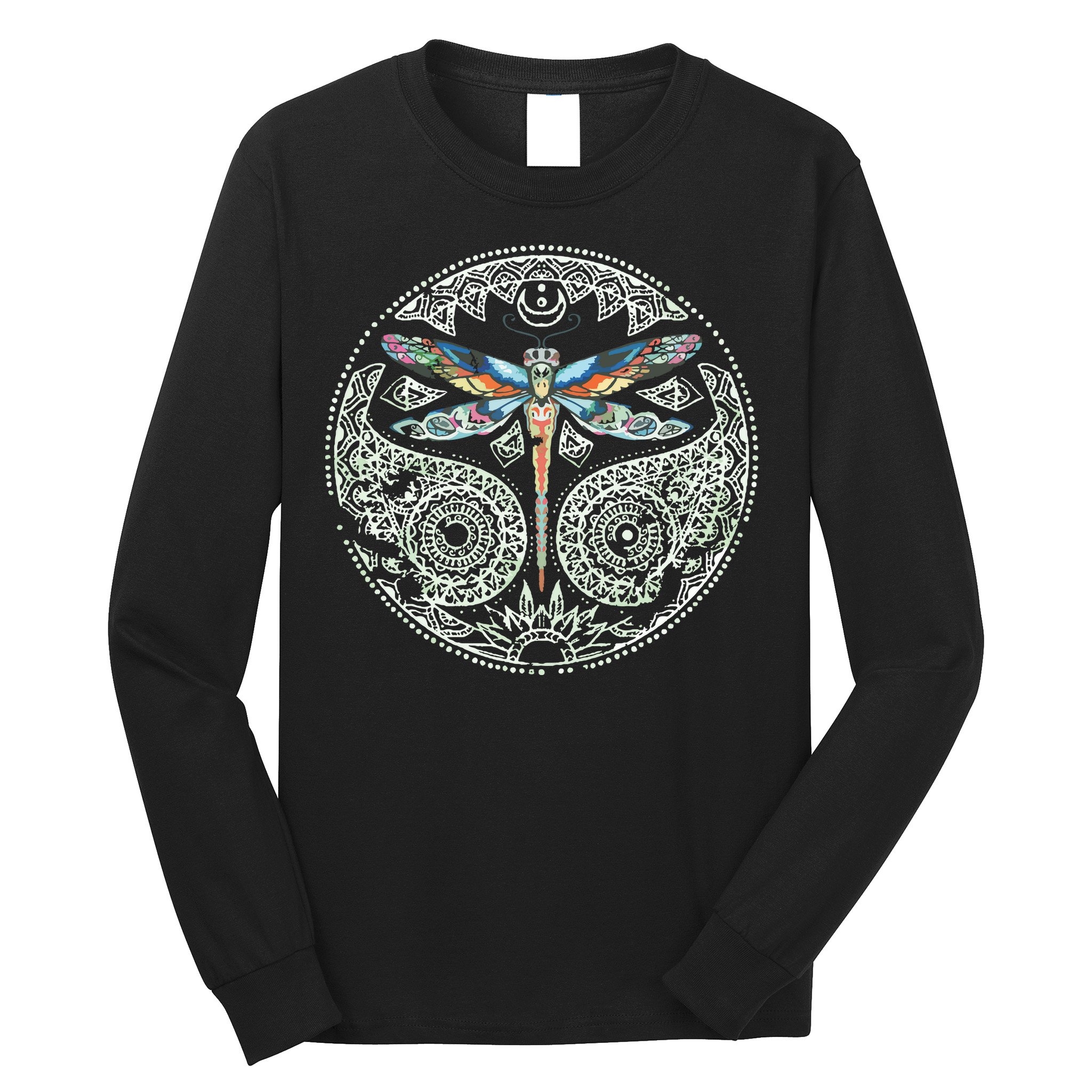 Magical Colorful Dragonfly Tribal Mandala Long Sleeve Shirt