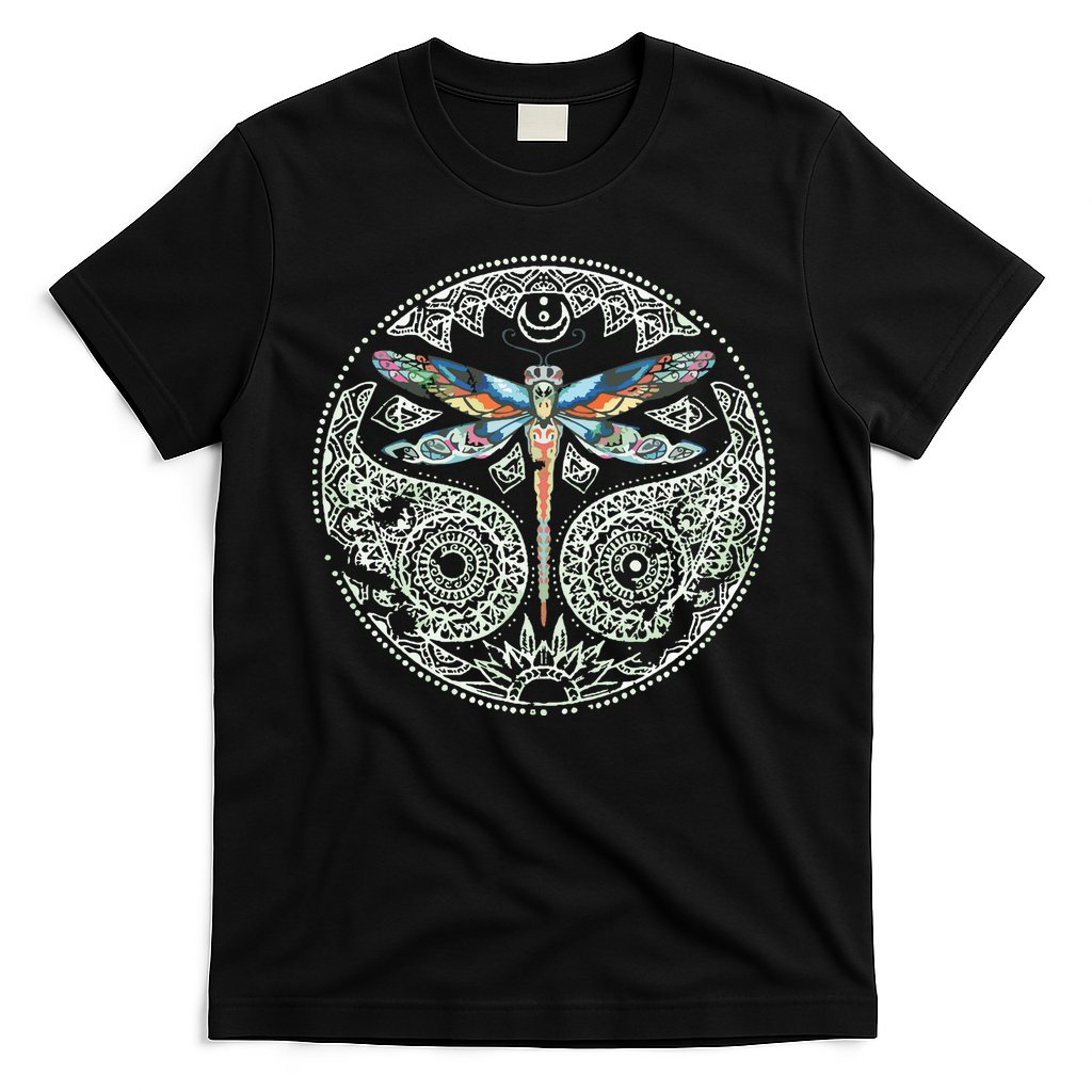 Magical Colorful Dragonfly Tribal Mandala T-Shirt