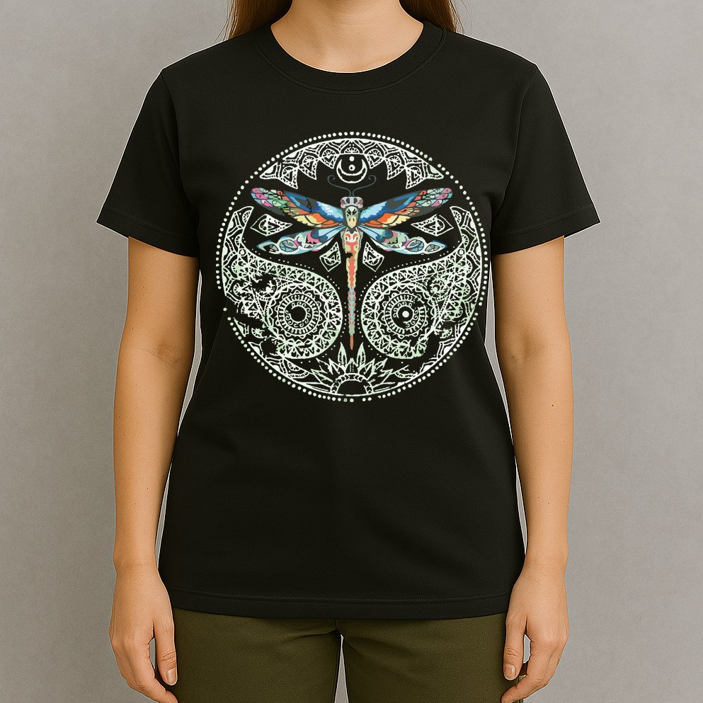 Magical Colorful Dragonfly Tribal Mandala T-Shirt