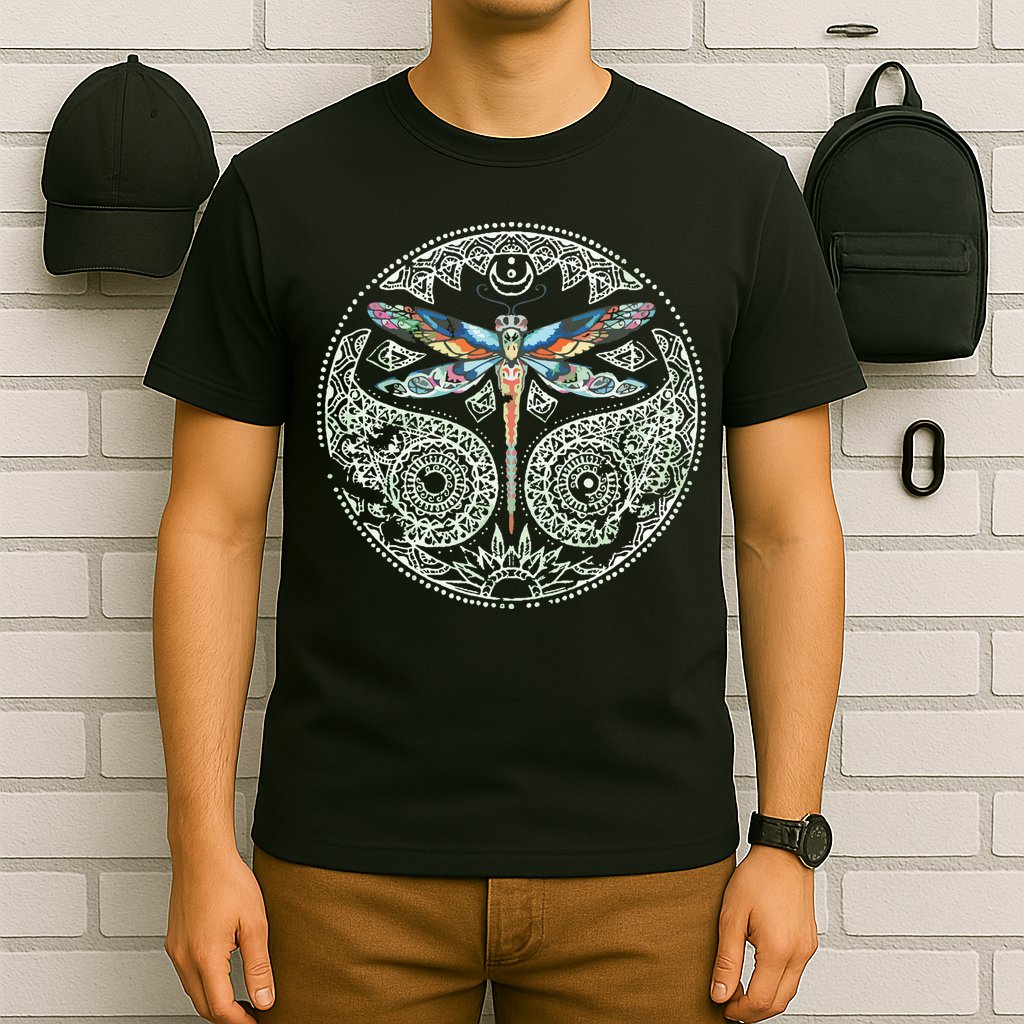 Magical Colorful Dragonfly Tribal Mandala T-Shirt