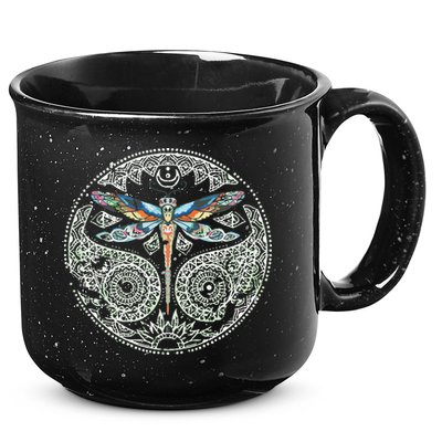 Magical Colorful Dragonfly Tribal Mandala 15oz Campfire Ceramic Mug