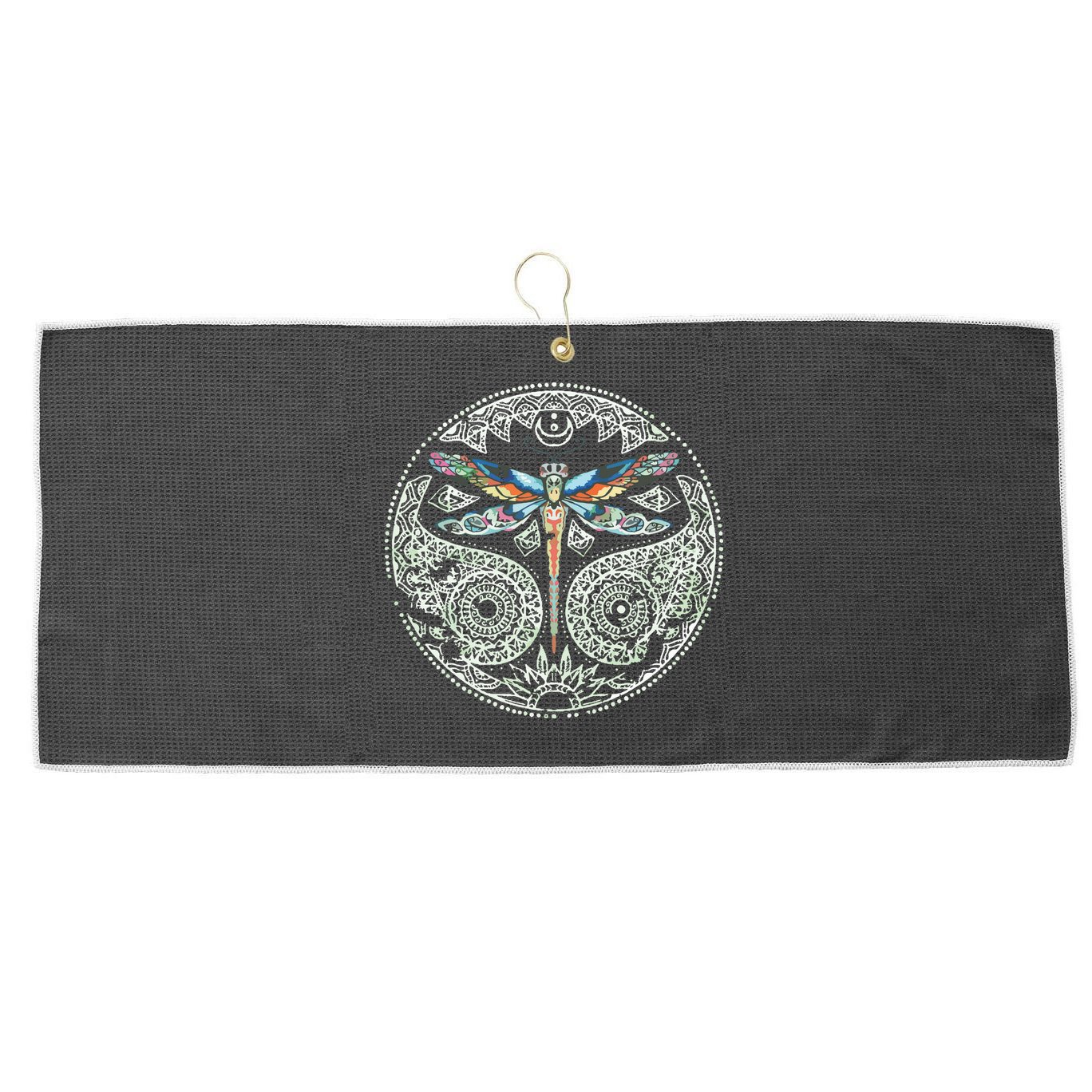 Magical Colorful Dragonfly Tribal Mandala Large Microfiber Waffle Golf Towel