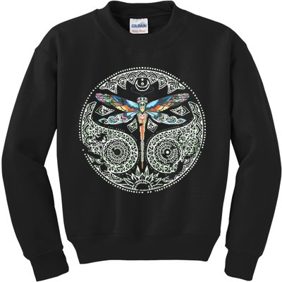 Magical Colorful Dragonfly Tribal Mandala Kids Sweatshirt