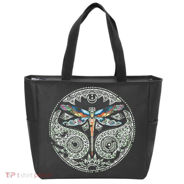 Magical Colorful Dragonfly Tribal Mandala Zip Tote Bag