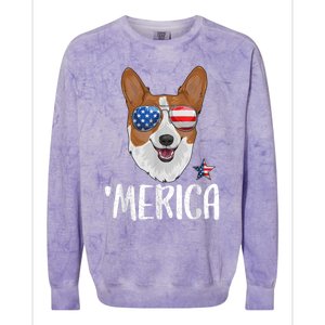 Merica Corgi Dog 4th Of July American Flag Colorblast Crewneck Sweatshirt