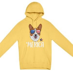 Merica Corgi Dog 4th Of July American Flag Premium Pullover Hoodie