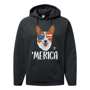 Merica Corgi Dog 4th Of July American Flag Performance Fleece Hoodie