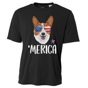 Merica Corgi Dog 4th Of July American Flag Cooling Performance Crew T-Shirt