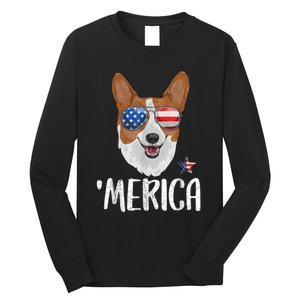 Merica Corgi Dog 4th Of July American Flag Long Sleeve Shirt