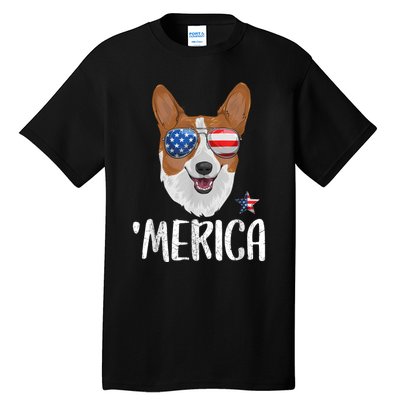 Merica Corgi Dog 4th Of July American Flag Tall T-Shirt