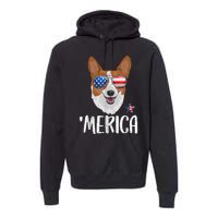 Merica Corgi Dog 4th Of July American Flag Premium Hoodie