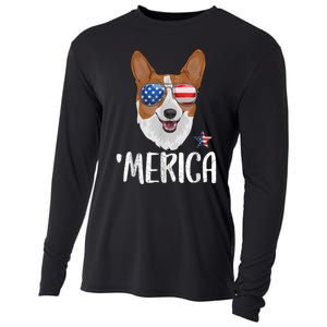 Merica Corgi Dog 4th Of July American Flag Cooling Performance Long Sleeve Crew