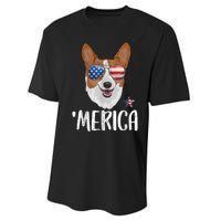 Merica Corgi Dog 4th Of July American Flag Performance Sprint T-Shirt