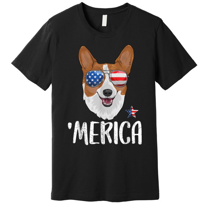 Merica Corgi Dog 4th Of July American Flag Premium T-Shirt