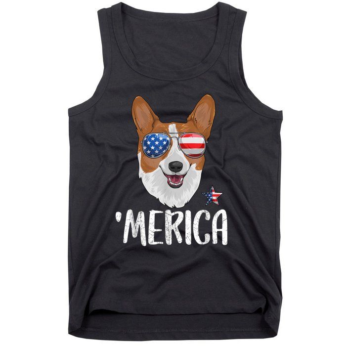 Merica Corgi Dog 4th Of July American Flag Tank Top