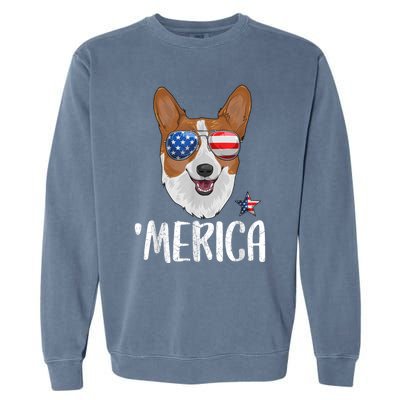 Merica Corgi Dog 4th Of July American Flag Garment-Dyed Sweatshirt