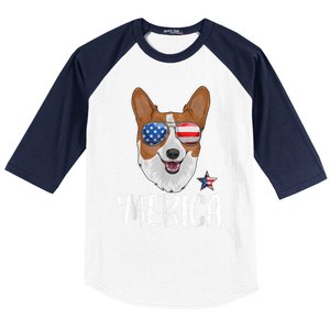 Merica Corgi Dog 4th Of July American Flag Baseball Sleeve Shirt