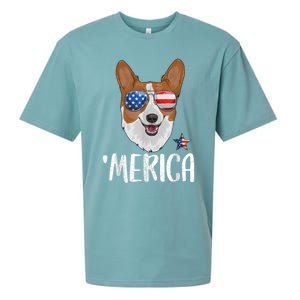 Merica Corgi Dog 4th Of July American Flag Sueded Cloud Jersey T-Shirt