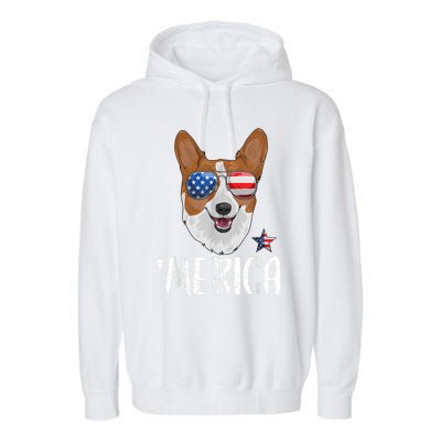 Merica Corgi Dog 4th Of July American Flag Garment-Dyed Fleece Hoodie