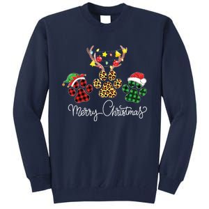 Merry Christmas Dog Paws Lights Buffalo Plaid Leopard Xmas Tall Sweatshirt