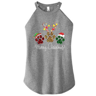 Merry Christmas Dog Paws Lights Buffalo Plaid Leopard Xmas Women’s Perfect Tri Rocker Tank