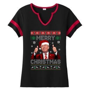 Merry Christmas Donald Trump Santa Family Xmas Ugly Sweater Ladies Halftime Notch Neck Tee