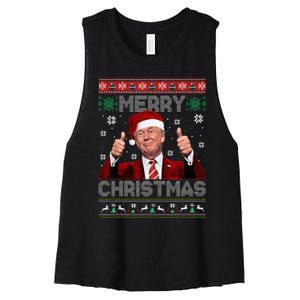 Merry Christmas Donald Trump Santa Family Xmas Ugly Sweater Women's Racerback Cropped Tank