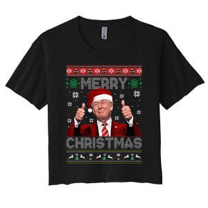 Merry Christmas Donald Trump Santa Family Xmas Ugly Sweater Women's Crop Top Tee