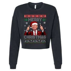 Merry Christmas Donald Trump Santa Family Xmas Ugly Sweater Cropped Pullover Crew