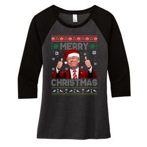 Merry Christmas Donald Trump Santa Family Xmas Ugly Sweater Women's Tri-Blend 3/4-Sleeve Raglan Shirt