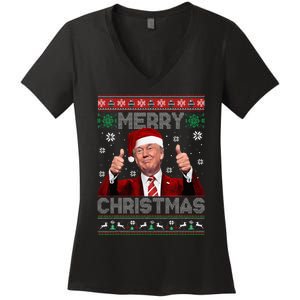 Merry Christmas Donald Trump Santa Family Xmas Ugly Sweater Women's V-Neck T-Shirt