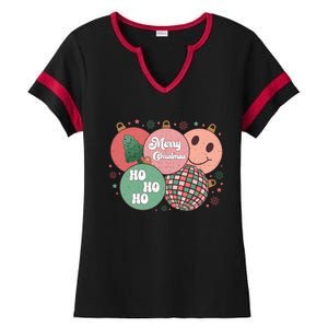 Merry Christmas Disco Ball Ho Ho Ho Ladies Halftime Notch Neck Tee