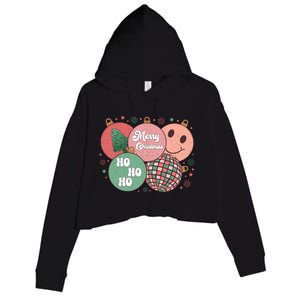 Merry Christmas Disco Ball Ho Ho Ho Crop Fleece Hoodie