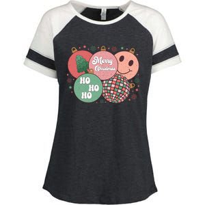 Merry Christmas Disco Ball Ho Ho Ho Enza Ladies Jersey Colorblock Tee