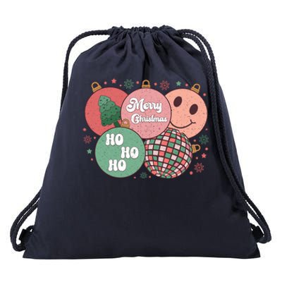 Merry Christmas Disco Ball Ho Ho Ho Drawstring Bag