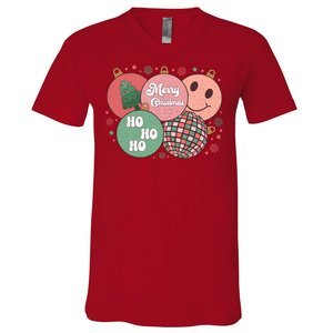 Merry Christmas Disco Ball Ho Ho Ho V-Neck T-Shirt