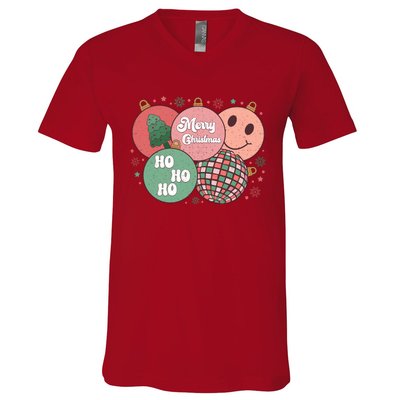 Merry Christmas Disco Ball Ho Ho Ho V-Neck T-Shirt